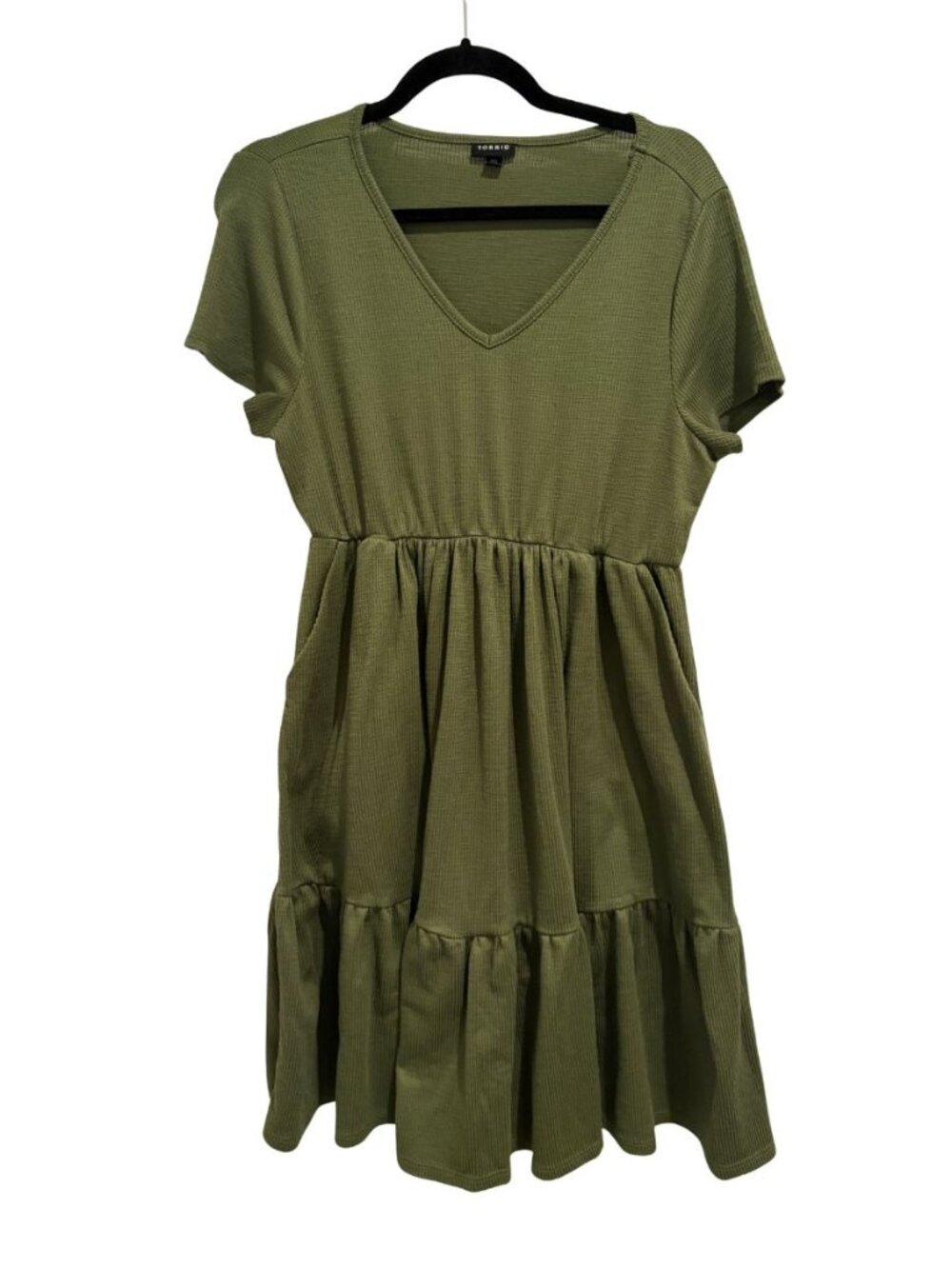 Torrid Olive Green Rib Knit Babydoll Tiered Dress Size 00